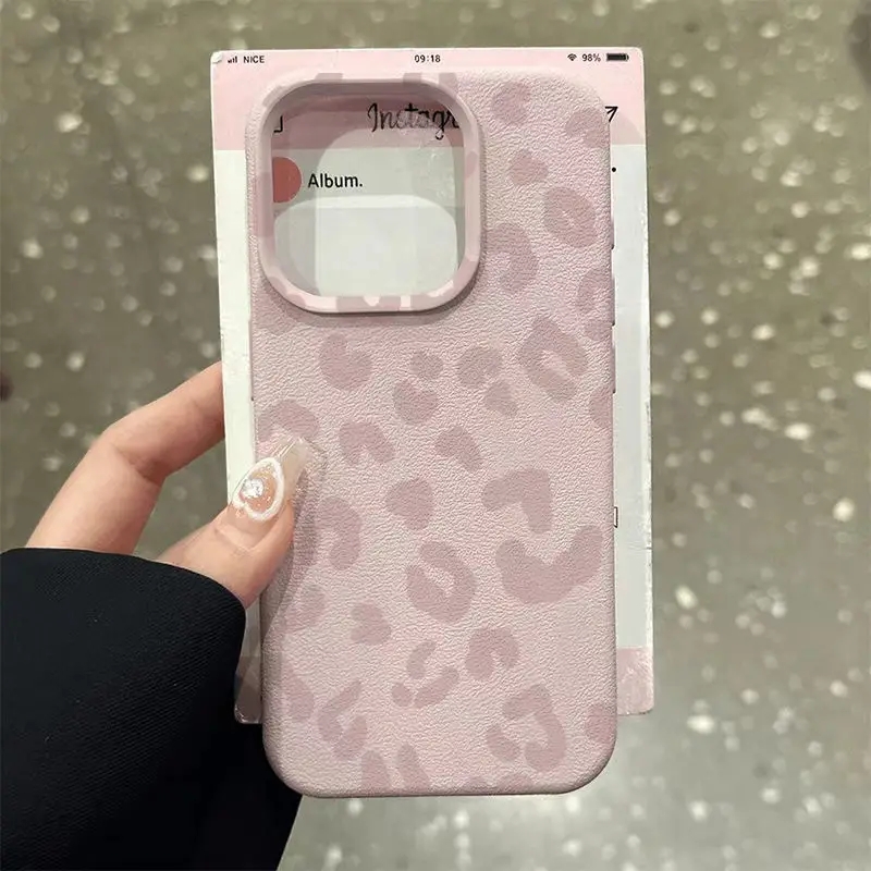 Phone Cases Leopard Print - Pink Leopard Print Lichee Pattern Silicone