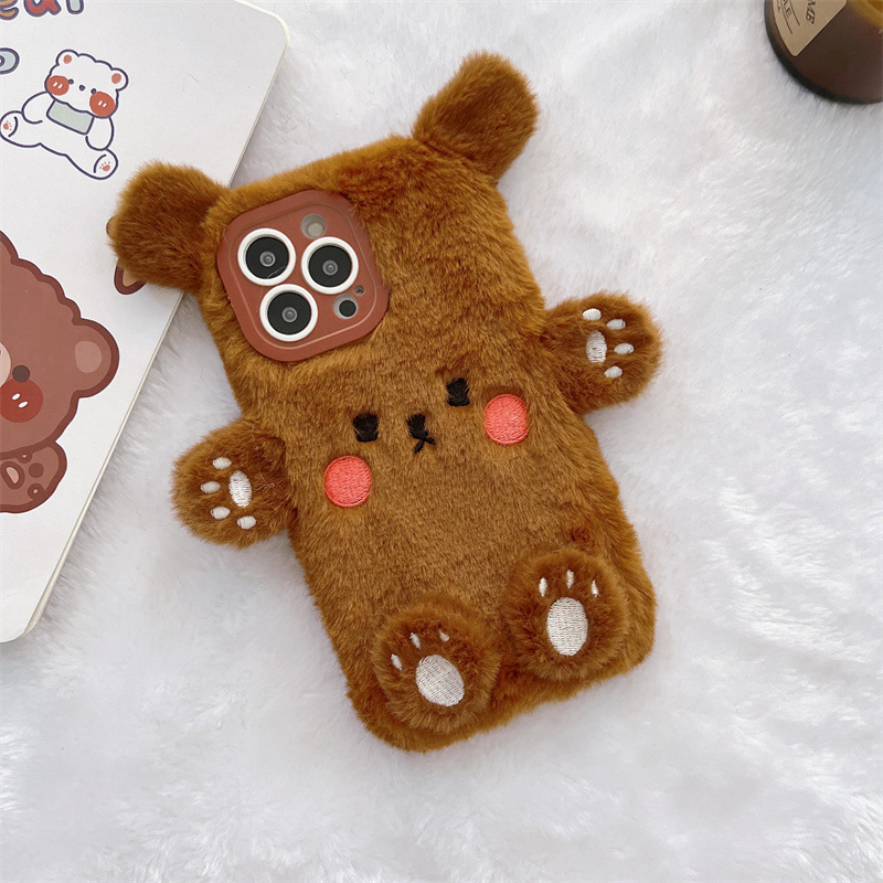 Korean 3D Cartoon Bear Fluffy  - Phone Cases For Iphone 12 Pro Max recension och pris