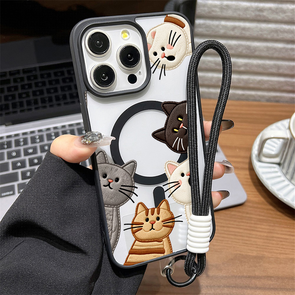 Cute Faux Embroidery Cat Phone - Phone Cases Protective recension och pris