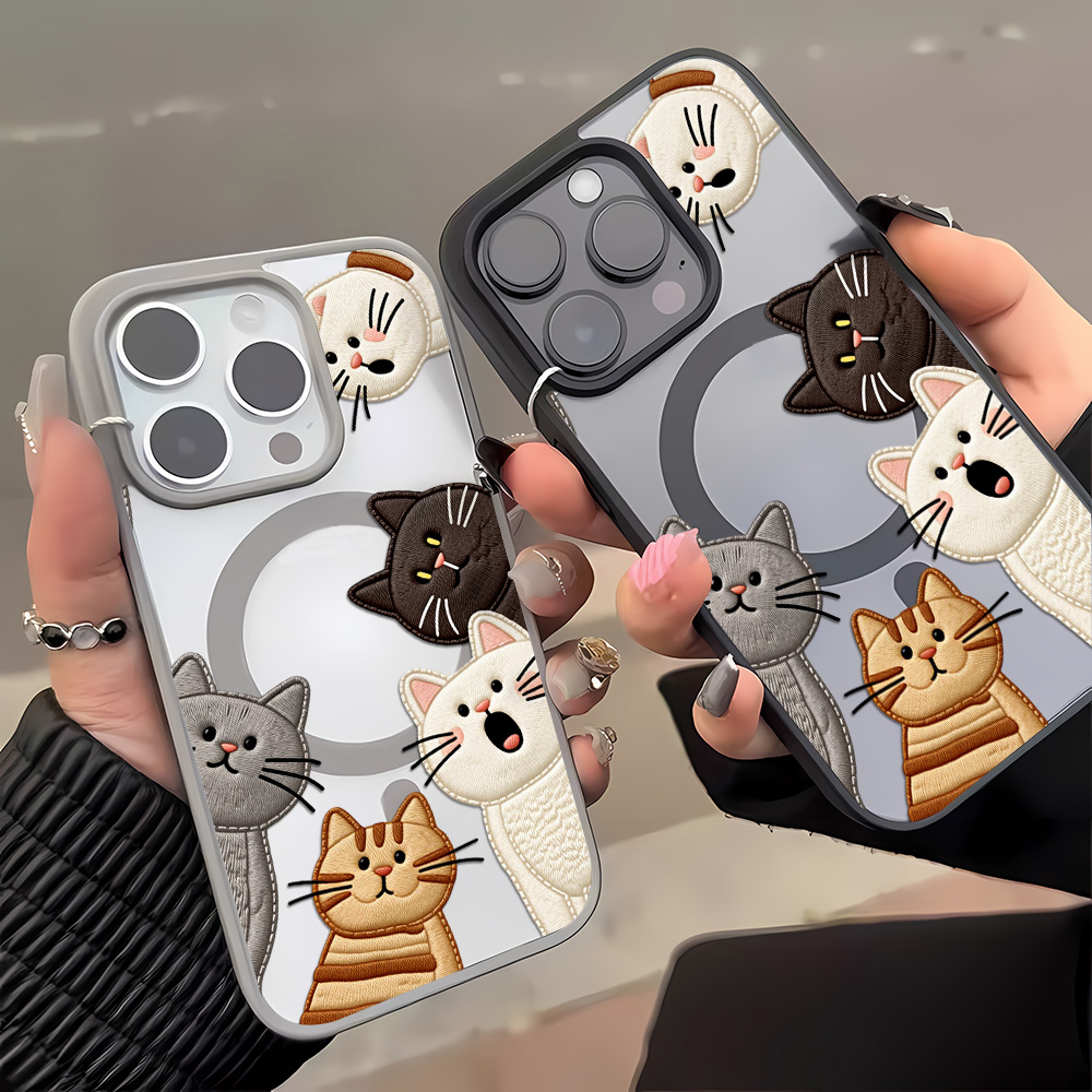 Cute Faux Embroidery Cat Phone - Phone Cases Protective recension och pris