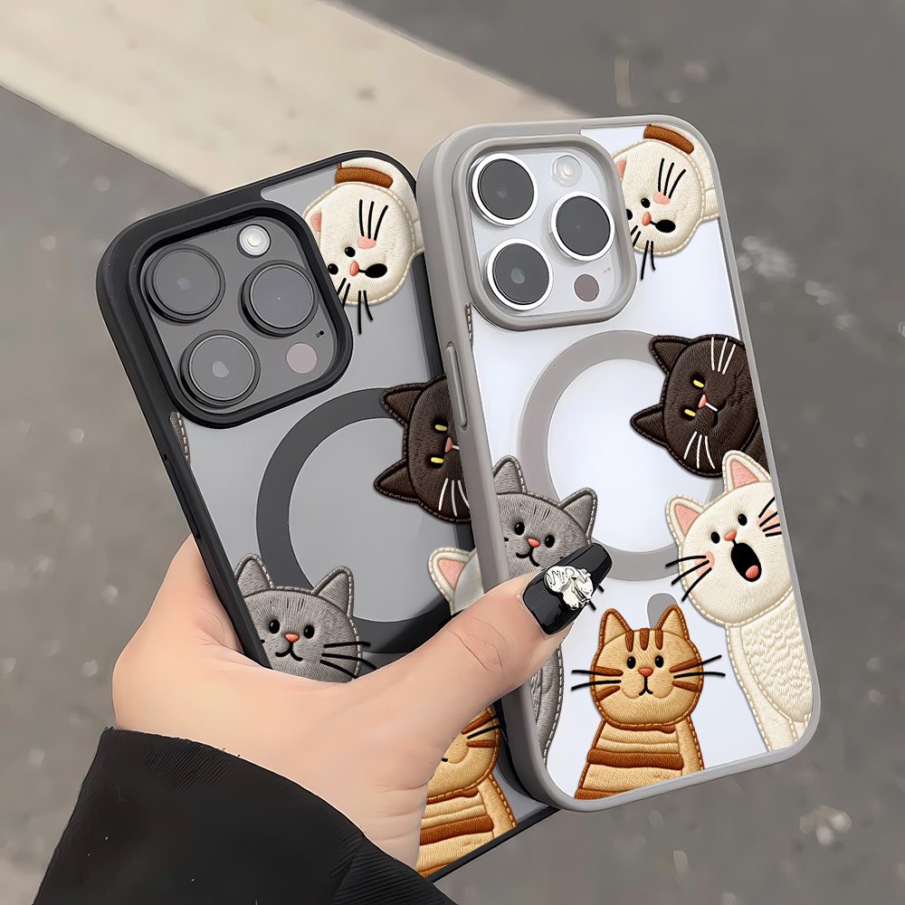 Cute Faux Embroidery Cat Phone - Phone Cases Protective recension och pris