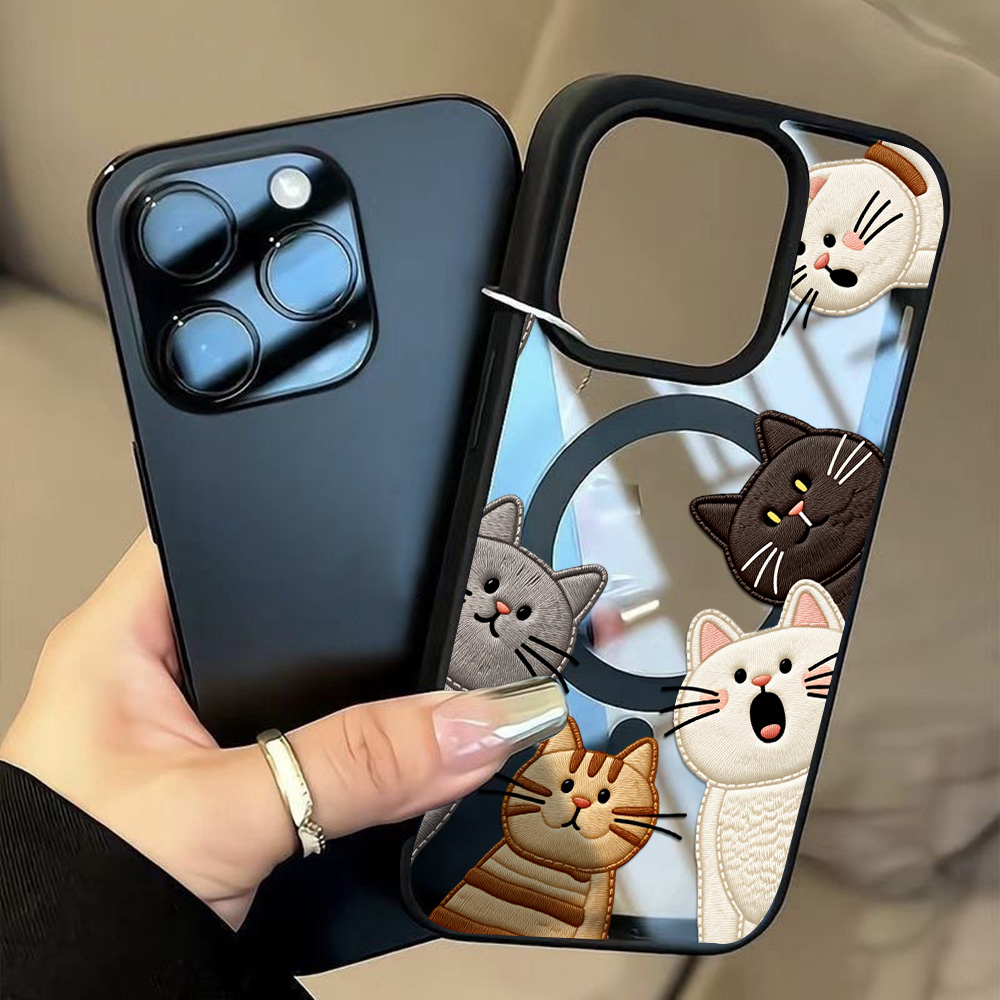 Cute Faux Embroidery Cat Phone - Phone Cases Protective recension och pris